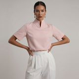 Blouse à col montant à manches courtes