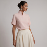 Blouse à col montant à manches courtes