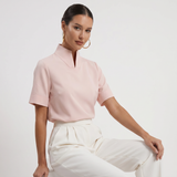 Blouse à col montant à manches courtes