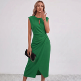 Robe Midi Drapée Lisandrah avec Découpe en Forme de Clé