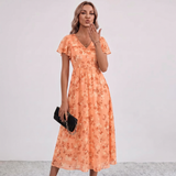 Robe Maxi Fleurie à Manches Volantes Lola