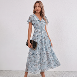 Robe Maxi Fleurie à Manches Volantes Lola