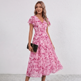 Robe Maxi Fleurie à Manches Volantes Lola