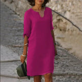 Robe Midi Col V Manches Trois-Quarts