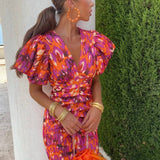 Robe Maxi Col V Manches Courtes
