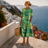 Robe Midi Fleurie Manches Courtes Femme