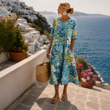 Robe Midi Fleurie Manches Courtes Femme