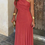 Robe Maxi Plissée Une Épaule Femme