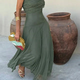 Robe Maxi Plissée Une Épaule Femme