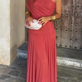 Robe Maxi Plissée Une Épaule Femme