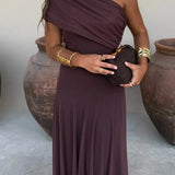 Robe Maxi Plissée Une Épaule Femme