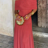 Robe Maxi Plissée Une Épaule Femme