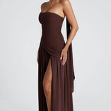 Robe Maxi Bustier Corset Foulard Fente Haute