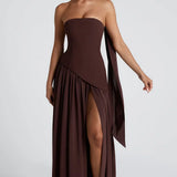 Robe Maxi Bustier Corset Foulard Fente Haute