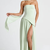 Robe Maxi Bustier Corset Foulard Fente Haute
