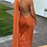 Robe Maxi Drapée Bretelle Unique