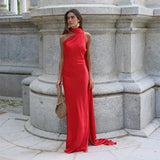 Robe Maxi Drapée Bretelle Unique
