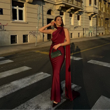 Robe Maxi Drapée Bretelle Unique