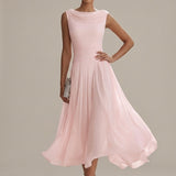 Robe Midi Sans Manches Col Drapé Plissé