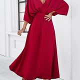Robe Maxi Col V Manches Courtes
