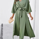 Robe Maxi Col V Manches Courtes