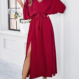 Robe Maxi Col V Manches Courtes