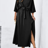 Robe Maxi Col V Manches Courtes