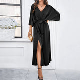 Robe Maxi Col V Manches Courtes