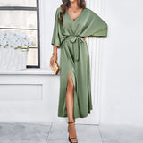 Robe Maxi Col V Manches Courtes