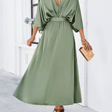 Robe Maxi Col V Manches Courtes