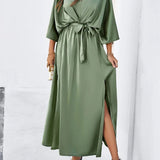 Robe Maxi Col V Manches Courtes