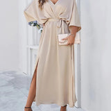 Robe Maxi Col V Manches Courtes