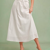 Jupe Midi A-Ligne Blanche — 100% Coton, Taille Naturelle, Coupe Épurée