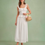 Jupe Midi A-Ligne Blanche — 100% Coton, Taille Naturelle, Coupe Épurée