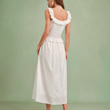 Jupe Midi A-Ligne Blanche — 100% Coton, Taille Naturelle, Coupe Épurée