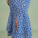 Jupe Midi Sirène Fleurie Bleue — Coupe Sirène, Motif Floral, Taille Naturelle