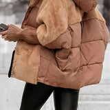 Doudoune Oversize Col Fausse Fourrure Grande Capuche